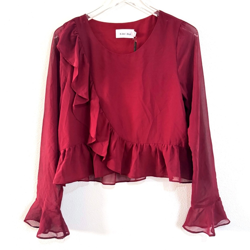 Line + Dot | Red Ruffle Front Crop Top Blouse